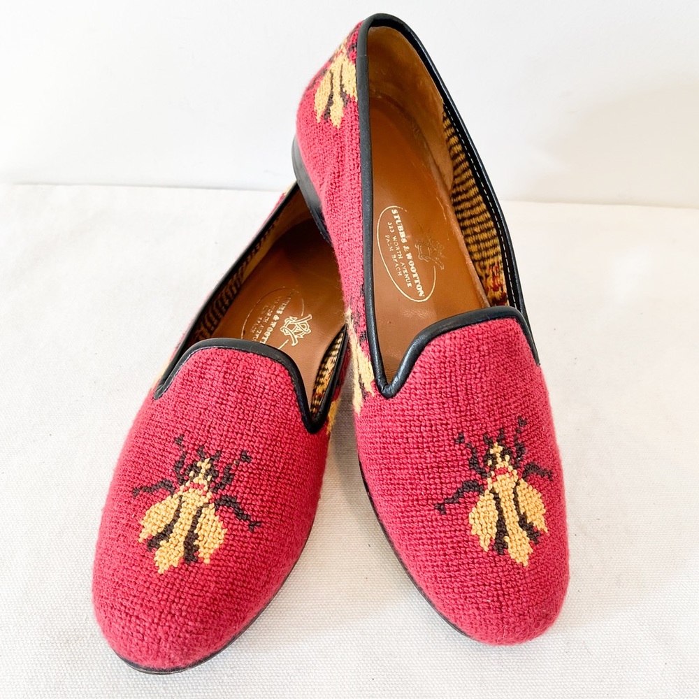 Stubbs & Wootton Bee Red Needlepoint Loafers